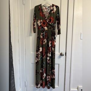 Green floral maxi dress with 3/4 sleeves from JessaKae